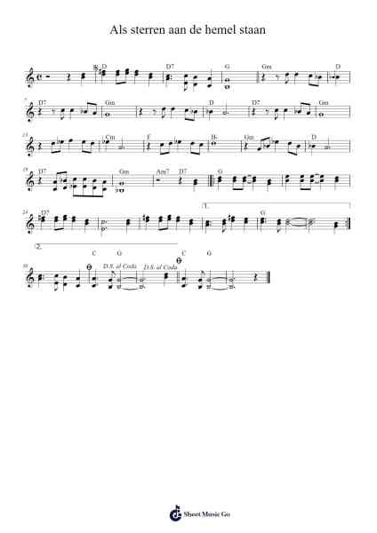 Als sterren aan de hemel staan Sheet Music by Unknown author-Arr.Mondkeats