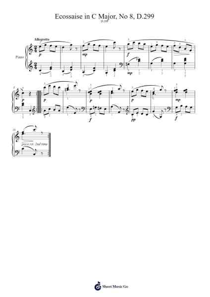 Ecossaise in C Major, D. 299, No. 8 Sheet Music by Franz Schubert-Arr.Janedo