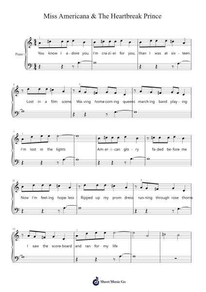 Miss Americana & The Heartbreak Prince Sheet Music by Taylor Swift-Arr.Brobrian Needve