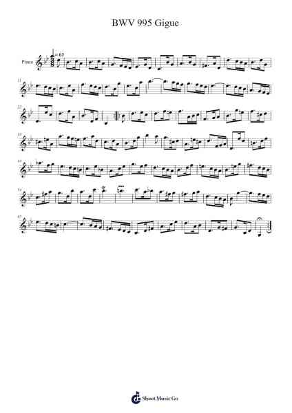 Suite in G Minor, BWV 995: V. Gigue Sheet Music by Johann Sebastian Bach-Arr.Norther