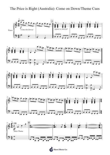The Price is Right (Australia): Come on Down/Theme Cues Sheet Music by Misc Television-Arr.Rareade Zoelotte