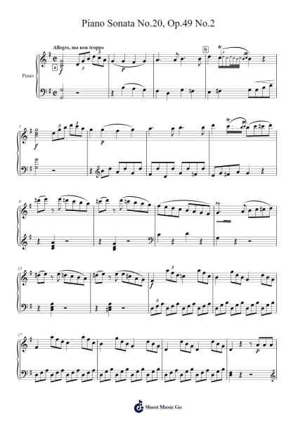Piano Sonata No. 20 in G Major, Op. 49, No. 2 Sheet Music by Ludwig van Beethoven-Arr.Chamcarr Cherbard