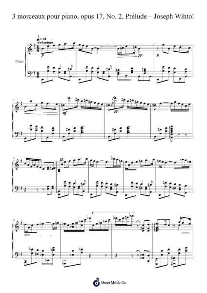 3 Morceaux pour piano, Op. 17: No. 2, Prélude Sheet Music by Joseph Wihtol-Arr.Quinliet