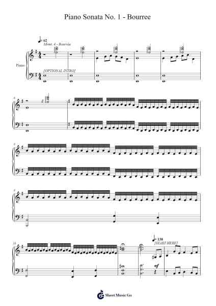 Piano Sonata No. 1 - Bourree 樂譜由 Henry Talbott - 編曲 Hartclife Joudrea