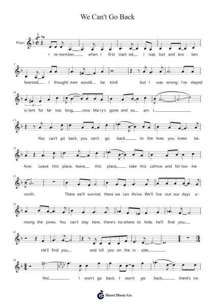 We Can't Go Back Sheet Music by -Arr.Gailgale
