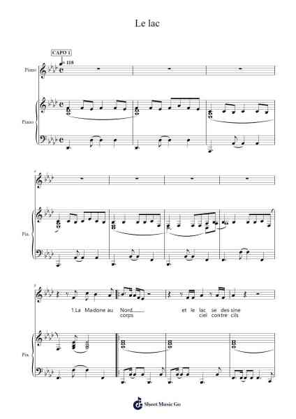 Le lac Sheet Music by Julien Doré-Arr.Joanreade Annlus