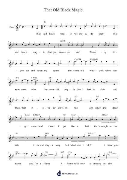 That Old Black Magic Sheet Music by Harold Arlen-Arr.Yeliam Porton