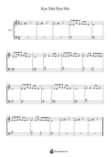 Kya Yahi Pyar Hai Sheet Music by Lata Mangeshkar-Arr.Souyet Jamesnolds