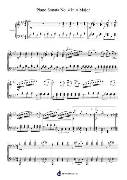 Piano Sonata No. 4 in A Major, III. Allegro Sheet Music by Hayreed Toutment-Arr.Evejob