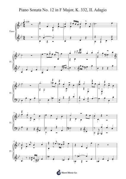 Piano Sonata No. 12 in F Major, K. 332, II. Adagio Sheet Music by Wolfgang Amadeus Mozart-Arr.Webbkay