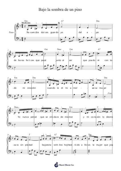 Bajo la sombra de un pino Sheet Music by JF Acosta/Sylvia María Lamoutte-Arr.Jaboyle Erve