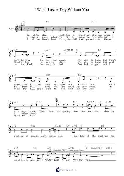 I Won't Last A Day Without You Sheet Music by Carpenters-Arr.Nanriah Obrook