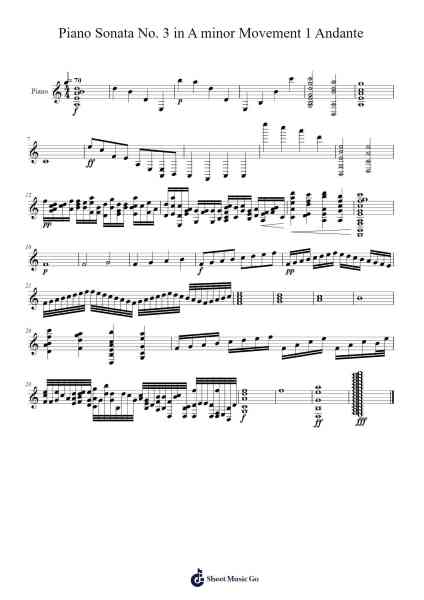 Piano Sonata No. 3 in A minor Movement 1 Andante 樂譜由 undefined - 編曲 Hudthur Simpglas