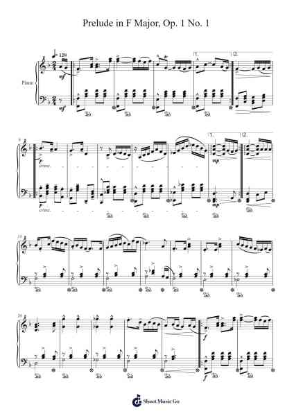 Prelude in F Major, Op. 1 No. 1 Sheet Music by QueenAreTheChampions-Arr.Thomgreg