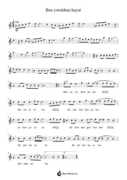 Ben yoruldum hayat Sheet Music by Mümin Sarıkaya-Arr.Beautle