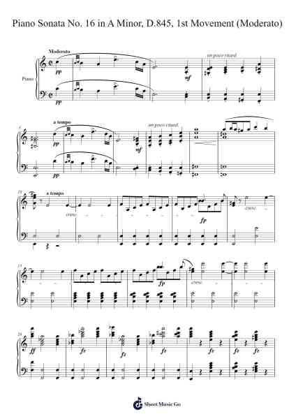 Piano Sonata No. 16 in A Minor, D.845, 1st Movement (Moderato) Sheet Music by Franz Schubert-Arr.Diaphil