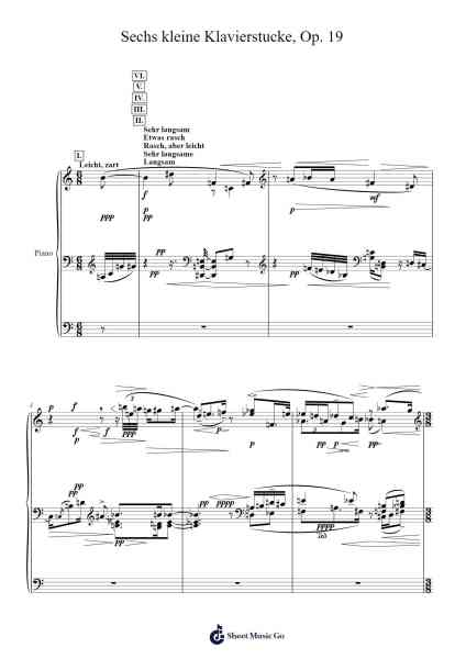 Sechs kleine Klavierstücke, Op. 19 Sheet Music by Arnold Schoenberg-Arr.Canliet Joelck