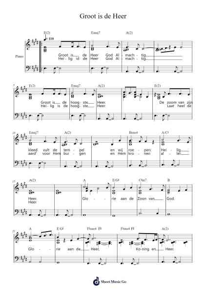 Groot is de Heer Sheet Music by -Arr.Mortion Woolftab