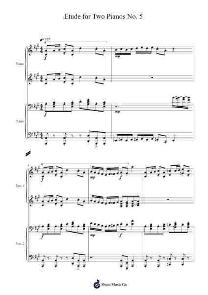 Etude for Two Pianos No. 5 Sheet Music by Ian Welsman-Arr.Vanralph Aunald