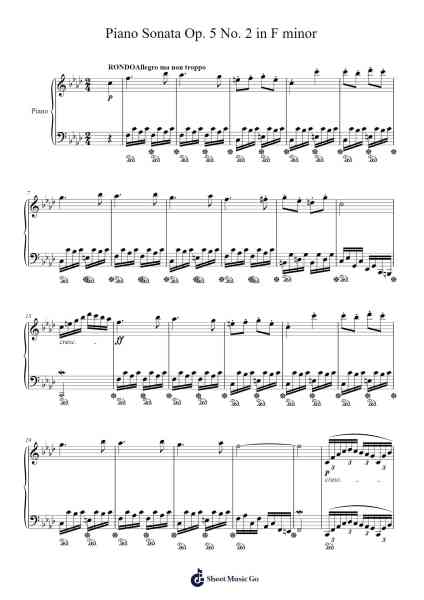 Piano Sonata Op. 5 No. 2 in F minor (4. Rondo) Sheet Music by 20065364-Arr.Shirvien