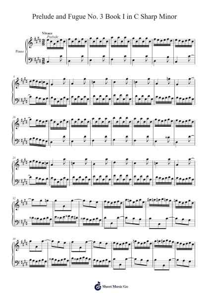 Prelude and Fugue No. 3 in C-Sharp Minor, BWV 849 Sheet Music by Johann Sebastian Bach-Arr.Hughgee
