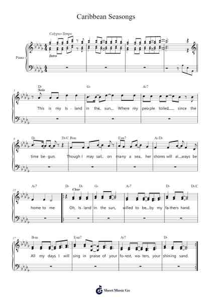 Caribbean Seasongs Sheet Music by -Arr.Bellzer Elrene