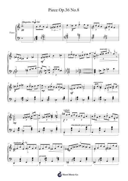 Piece Op.36 No.8 Sheet Music by Needel Deirmag-Arr.Dempron Jacbess