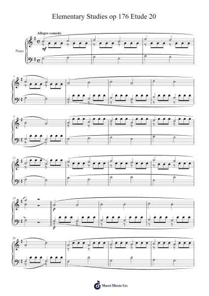 Etude No. 20 in D Major from 25 Elementary Studies, Op. 176 Sheet Music by Jean-Baptiste Duvernoy-Arr.Trutor Hubno