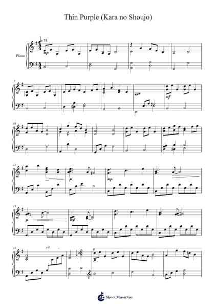 Thin Purple (Kara no Shoujo) Sheet Music by Manyo-Arr.Cookelus