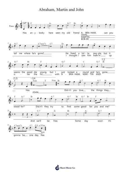 Abraham, Martin and John Sheet Music by Smokey Robinson/Dion-Arr.Duttnin Moulnorth