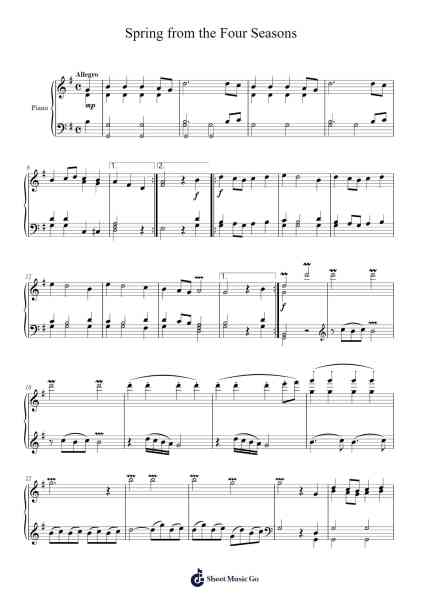 The Four Seasons - Spring in E Major, RV. 269: I. Allegro Sheet Music by Antonio Vivaldi-Arr.Werfith
