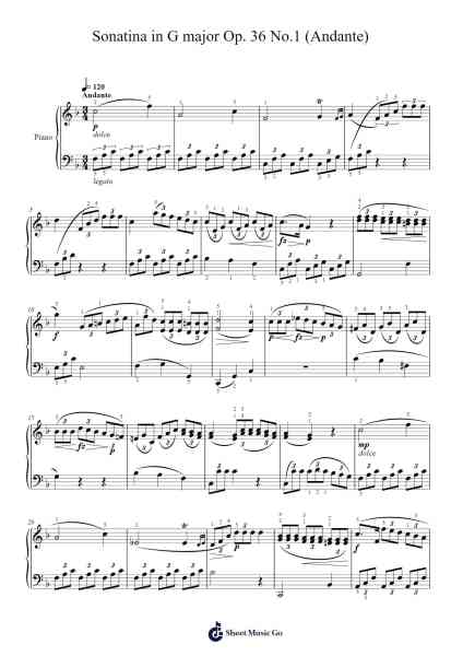 Sonatina in G Major, Op. 36 No. 1: II. Andante Sheet Music by Muzio Clementi-Arr.Griries