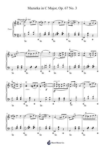 Mazurka in C Major, Op. 67 No. 3 Sheet Music by Frédéric Chopin-Arr.Peathew Odeshua