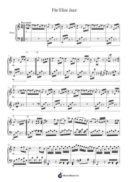 Für Elise Jazz Sheet Music by Ludwig van Beethoven-Arr.Deyale