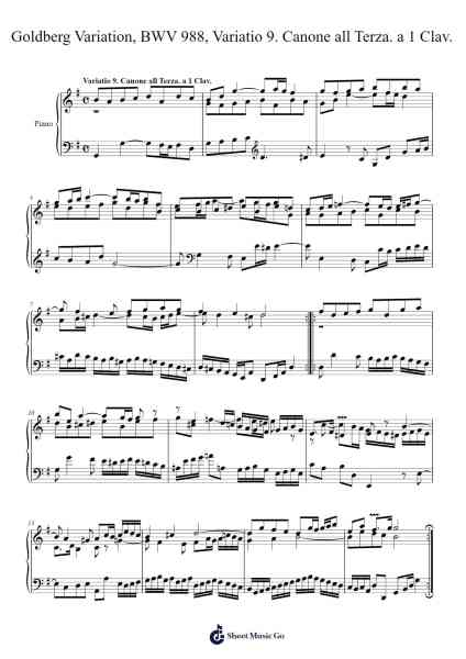 Goldberg Variations, BWV 988: Variatio 9. Canone alla Terza. a 1 Clav. Sheet Music by Johann Sebastian Bach-Arr.Duttnin Moulnorth