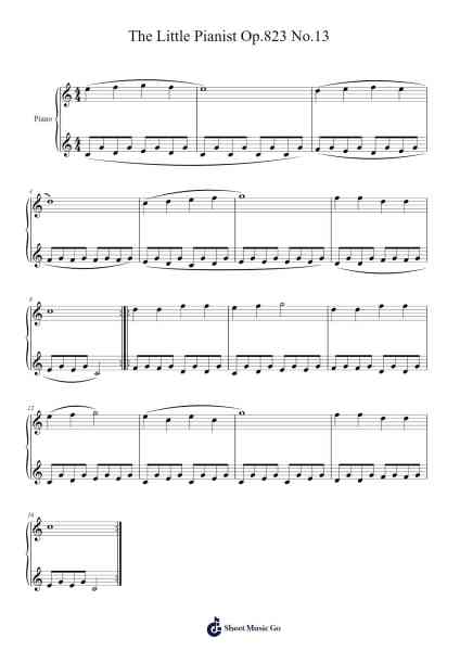 Etude Op. 823 No. 13 "The Little Pianist" Sheet Music by Carl Czerny-Arr.Hamclaire