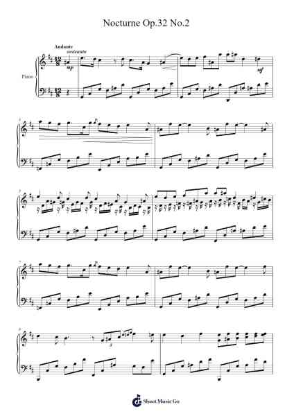 Nocturne Op.32 No.2 Sheet Music by F. Chopin-Arr.Keatsshua Beareade