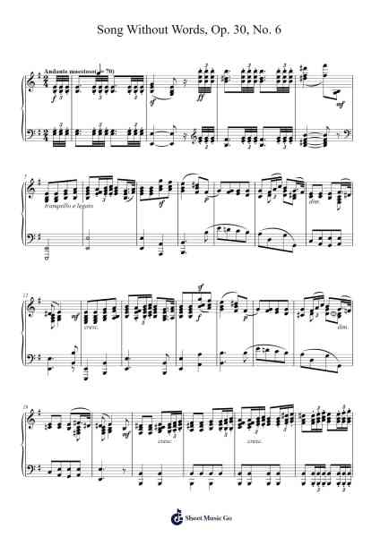 Song Without Words, Op. 30, No. 6 Sheet Music by Felix Mendelssohn-Arr.Keliot Hicksner