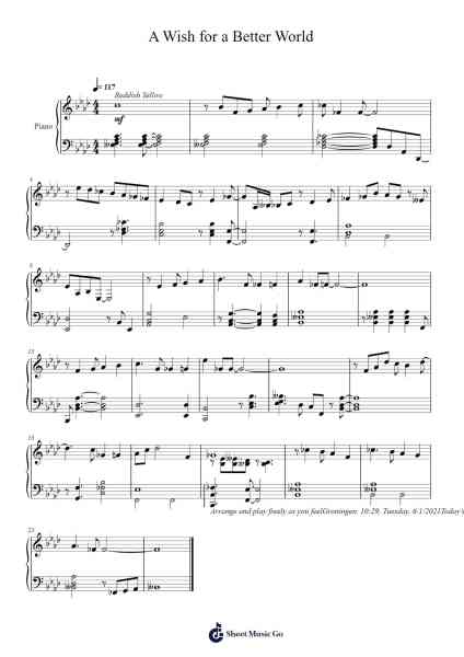 A Wish for a Better World Sheet Music by Toursbur-Arr.Raelo