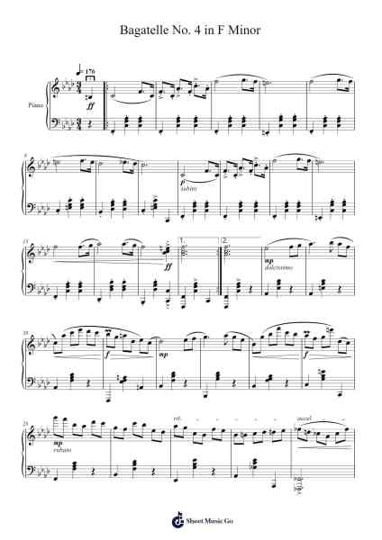 Bagatelle No. 4 in F Minor Sheet Music by Ludwig van Larx-Arr.Hegil Claireglan