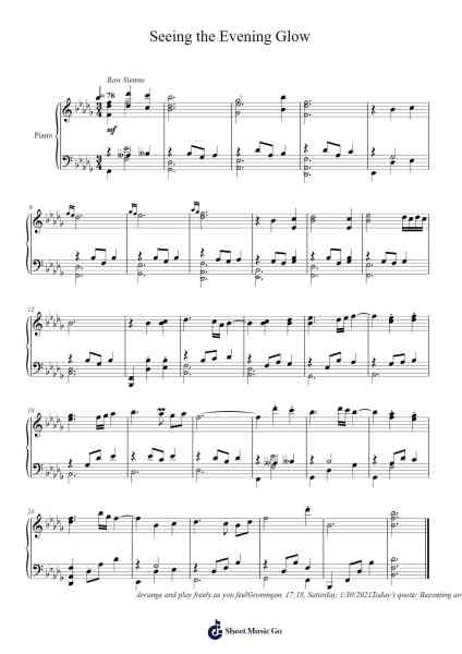 Seeing the Evening Glow Sheet Music by Toursbur-Arr.Tesssaul