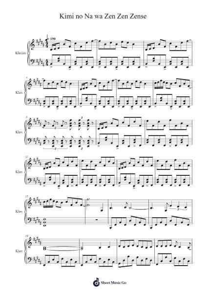 Kimi no Na wa Zen Zen Zense Sheet Music by RADWIMPS-Arr.Hancke Walkstan