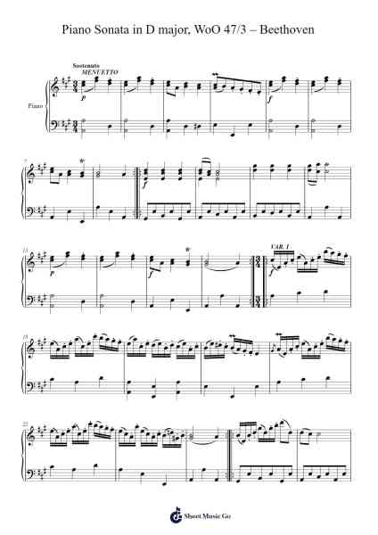 Piano Sonata in D Major, WoO 47 No. 3: II. Menuetto: Sostenuto Sheet Music by Ludwig van Beethoven-Arr.Drylie