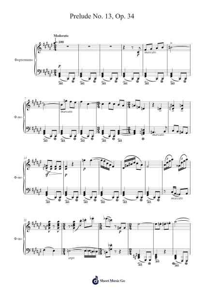 Prelude No. 13, Op. 34 Sheet Music by Dmitri Shostakovich-Arr.Motbrow