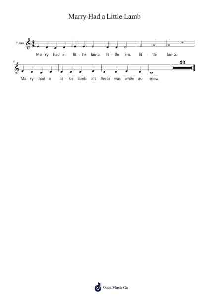 Mary Had a Little Lamb Ноты для фортепиано от Misc tunes-Arr.Lambken Bespag