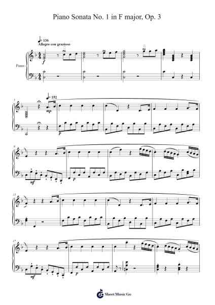 Piano Sonata No. 1 in F Major, Op. 3: I. Allegro grazioso Sheet Music by Andrew L.-Arr.Jendine