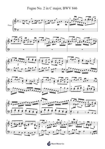 Fugue No. 2 in C Major, BWV 846 Sheet Music by Johann Sebastian Bach-Arr.Huxmons