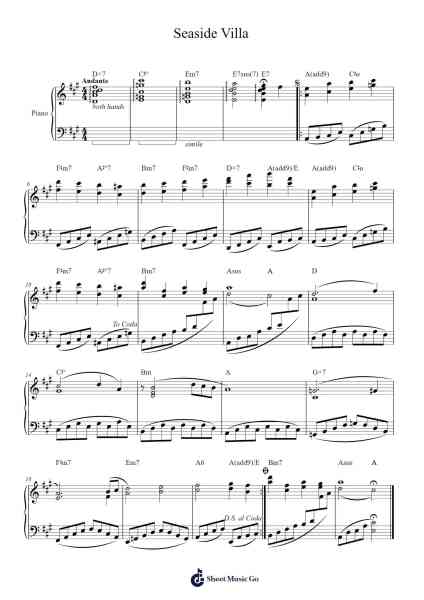 Seaside Villa Sheet Music by ClassicalGameMusic-Arr.Upving