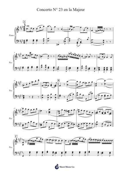 Piano Concerto No. 23 in A Major, K. 488 Sheet Music by Wolfgang Amadeus Mozart-Arr.Mondlius