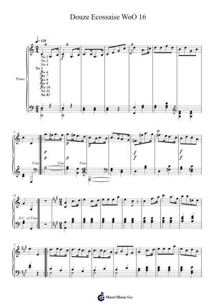 Douze Écossaises, WoO 16 Sheet Music by Ludwig van Beethoven-Arr.Tedget Milrol